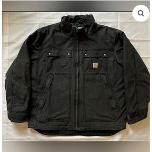 Carhartt Lined Quick Duck Chore Coat Jacket Large L Mens 101492 Workwear Black